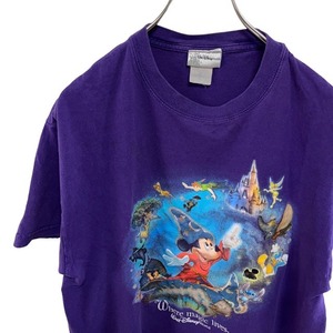 E35 ウォルトディズニー　Disney アメリカ古着　L ミッキー　 プリント　半袖　Tシャツ　パープル メンズ