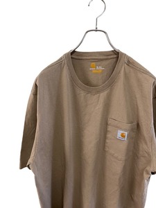 142 カーハート　XL アメリカ古着　ORIGINAL FIT 　半袖　ワンポイントロゴ　ポケットTシャツ　ベージュ　Carhartt メンズ