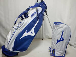 MIZUNO ミズノ ワールドカラー 7.5型 軽量★中古～極美品★スリム スタンド(WH×BLUE)ゴルフ キャディバック