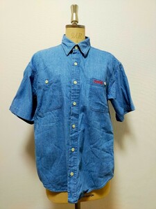 ★希少★ Coca-Cola コカ コーラ ロゴ刺繍 ヴィンテージ 半袖 デニム シャツ M レトロ クラシック コレクション DENIM インディゴ ブルー