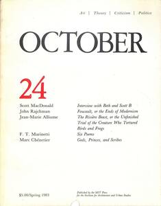 （洋雑誌）　October Magazine 1983年・春、24号　MIT PRESS　ミッシェル・フーコー論、他　現代芸術、理論、批評、政治