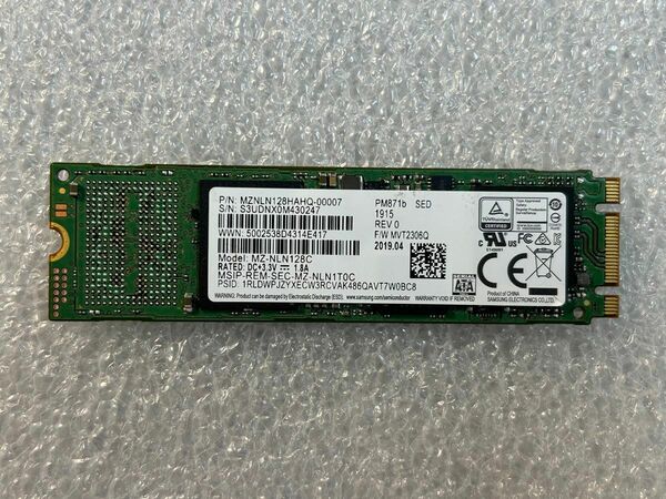 M2 SSD128GB SATA SAMSUNG MZ-NLN128C 使用3時間 ほぼ新品 動作確認済み　中古良品