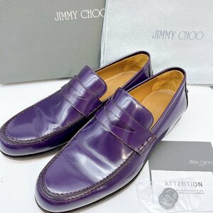 5038 【美品】JIMMY CHOO ジミーチュウ ローファー 39（24.5ｃｍ相当）パープル ガラスレザー コインチップ ヴィブラムソール イタリア製