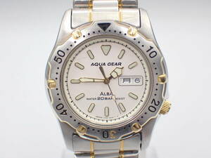 UH-R155{1 jpy }{ battery replaced }SEIKO Seiko ALBA Alba AQUA GEAR V733-6A11 white face men's 