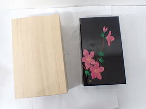 HS-A048 Suzuki .. three fee Suzuki table . day exhibition judgement . member flower . box to hold letters also box inkstone case capital paint lacquer ware lacquer Kyoto city .. souvenir 