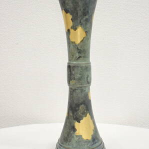 UH1655《本物保証》秦蔵六 造 塗金銅花器 立鼓式 共箱 花入 花瓶の画像3