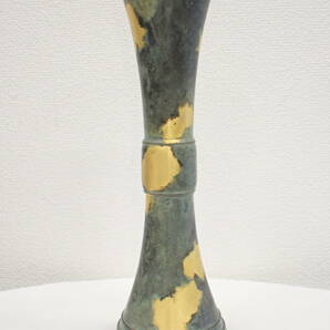 UH1655《本物保証》秦蔵六 造 塗金銅花器 立鼓式 共箱 花入 花瓶の画像2