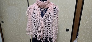 * cotton 100% lace thread * hand-knitted * simple .... pattern. large size stole (shuga- pink )! free shipping!