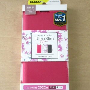 新品 エレコム製 ソフトレザーケース iPhone14 Pro 手帳型 薄くて軽い ピンク×花柄 PM-A22CPLFUJPND