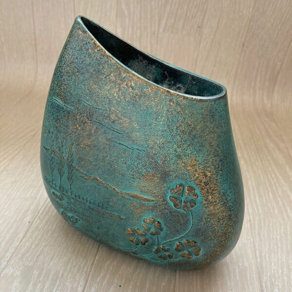 青銅製　花瓶　インテリア　ターコイズブルー　レトロ　ヴィンテージ　年代物