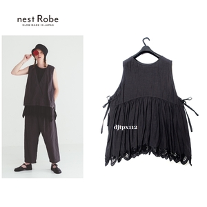 定価26,400円*極美品*nest Robe　2022　リネンスカラップ刺繍 サイドオープンTOP/チュニック*ブラウス