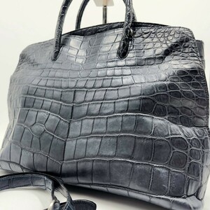  regular price 30 ten thousand!!! unused class!!![Takechi] high capacity!!! crocodile . leather business bag hand shoulder mat black black center taking .