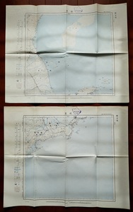 地理調査所発行　暫定版二十万分の一図2枚　昭和24年　北海道根室支庁/北海道根室釧路國支庁　　検索：国後島・水晶島・北方領土・北方四島