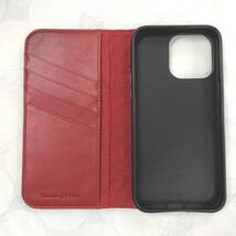 ★【在庫処分価格】VISOUL iPhone15 ProMax ケース 手帳型 本革 MagSafe対応 カーボンレザー レッド☆C05-188a_画像3