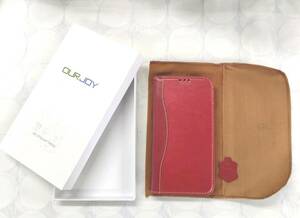 ★【在庫処分価格】OURJOY 高級牛革 カバー iPhone 15 Pro 用 ケース 本革 マホケース 手帳型 レッド☆C05-295a