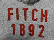 格安レア・ABERCROMBIE&FITCH(アバクロ)・霜降りグレー系ダメージ加工風地・FITCH 1892刺繍デザイン入り・高級プルオーバーパーカー M_画像3