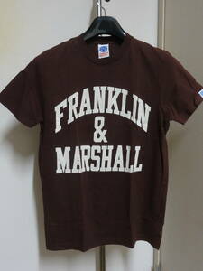 格安イタリア製廃版レア・F&M(フランクリンマーシャル)・あずき色系地?・FRANKLIN & MARSHALLダメージ加工プリント入り半袖Tシャツ M位