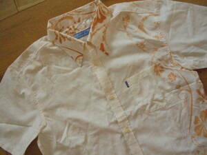 ma Jun MAJUN OCEAN BLUE Okinawa production .... wear short sleeves cotton aloha shirt button down LL XL beige floral print 