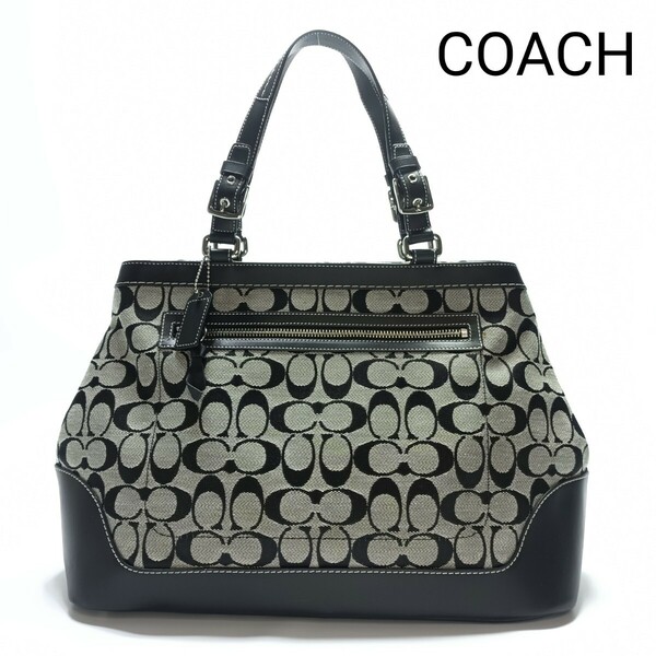 COACH コーチ シグネチャー キャリーオール トートバッグ キャンバス地 黒 COACH コーチ シグネチャー トートバッグ ハンドバッグ