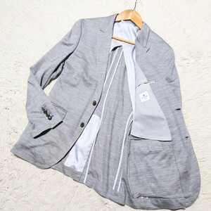 [1 jpy ~] wonderful linen100% Lanvin on blue tailored jacket flax gray eminent comfortable size 48 L size summer jacket unlined in the back 