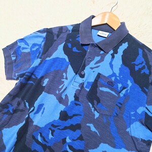 【希少なサイズ5】ラコステ LACOSTE ポロシャツ 迷彩 カモフラ ワニ ブルー Lサイズ 