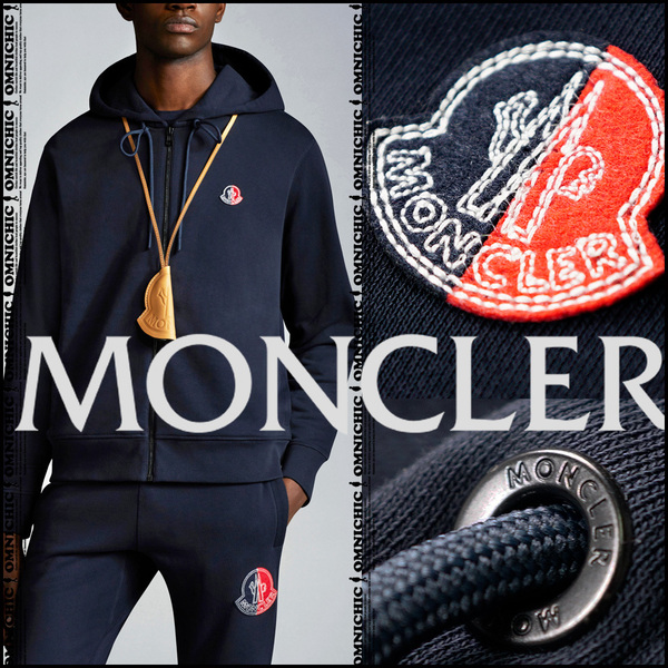 ■安心の国内正規品■新品【2 MONCLER GENIUS 1952 】モンクレールジーニアスロゴワッペンネイビーフーディージップパーカーXL/紺/8G00006