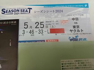 5月25日 レフトドラゴンズ外野応援 1枚 5/25 中日 ドラゴンズ チケット バンテリンドームナゴヤ