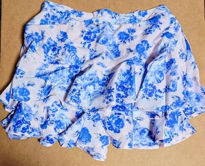  used * lady's skirt manner culotte pants M size frill white × blue two -ply structure woman anonymity 