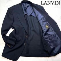 ほぼ未使用◆幻のXL★LANVIN ランバン【光沢感を羽織る】最高級清涼 立体凹凸ダイヤ編みニット テーラードジャケット 濃紺ブレザー金ボタン_画像1