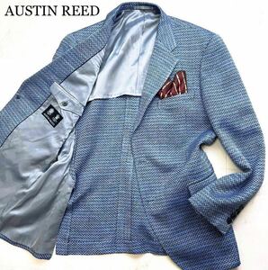 【新品同様】幻★定価18万!L!!AUSTIN REED オースチンリード【英国王室御用達】最高級シルクリネン立体艶ツイードテーラードジャケット水色