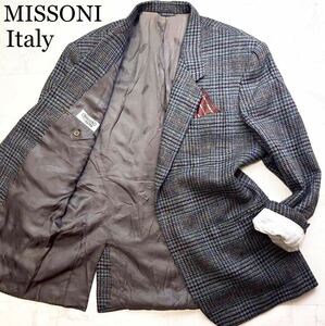 【極美品】定価23万超!幻の逸品★稀少XL-XXL★MISSONI『高級感を羽織る』最高級ニットツイードテーラードジャケット 伊製ミッソーニ 裏ロゴ