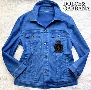  almost unused * illusion. excellent article * rare XL!!DOLCE&GABBANA top class Italy made Denim jacket solid metal emblem Logo badge G Jean D&G Dolce&Gabbana 52