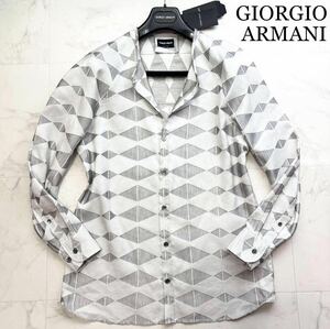 【新品未使用】14.7万！幻の逸品★アルマーニ GIORGIO ARMANI★【シャツ１枚でお洒落が決まる】最高級シルクシャツ立体凹凸薄手ジャケットM