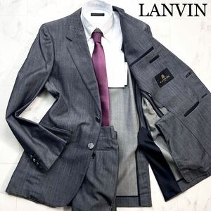 【ほぼ未使用】幻の逸品★稀少L!! LANVIN ランバン【とろとろな肌触り】最高級艶感スーツ セットアップ メタル釦テーラード 濃ブルーグレー