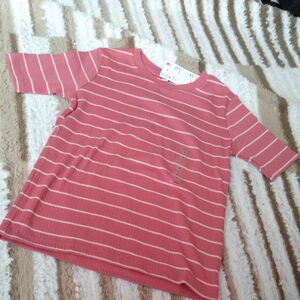 UNIQLO　ユニクロ　トップス　ボーダー　ピンク　140サイズ　リブＴシャツ　半袖　Ｔシャツ　リブ