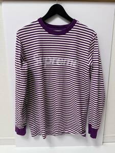 美品 Supreme - Striped Logo L/S Top Purple 2015 Fall/Winter S size シュプリーム 長袖Tシャツ 