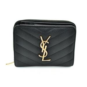  Yves Saint-Laurent beautiful goods caviar s gold compact folding twice purse black 