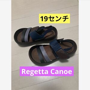 【新品】Regetta Canoeリゲッタカヌー　キッズサンダル19センチ フェイクレザーサンダル バックベルトサンダル ネイビー