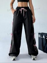 韓国 シーン ピンク リボン 黒 ブラック パンツ sサイズ_画像4