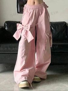 韓国 y2k メンズライク スウェット ストリート sサイズ ピンク リボン 可愛い