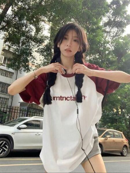 韓国 半袖 y2k オーバーサイズシャツ ラグラン トップス sサイズ