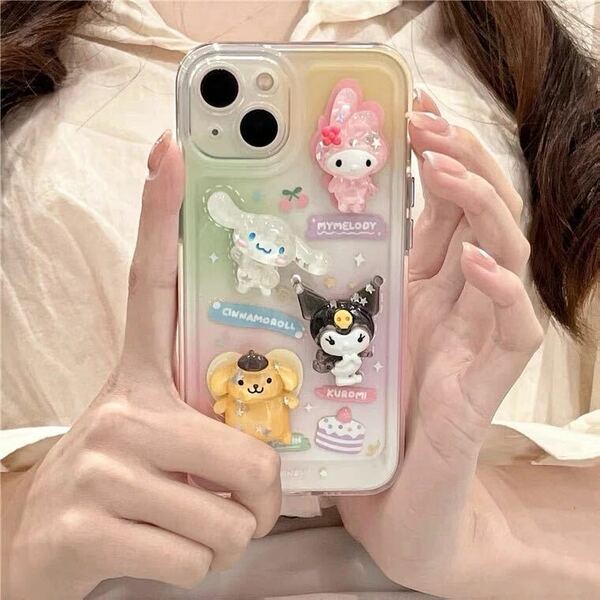 可愛いキャラクター 韓国 iPhone ケース カバー11/12/13/14キティちゃん デコ電！