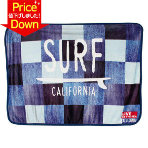 Live By The Sea CALIFORNIA クォーターブランケット「Denim Patchwork　デニムパッチワーク」約縦75cm 横105cm ポリエステル製