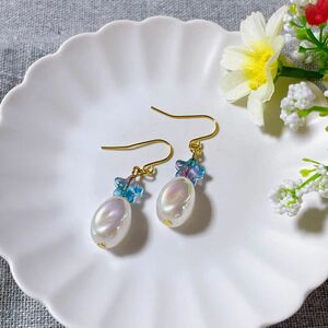 金箔入りスター＆パールビーズ ピアス イヤリング