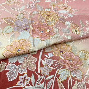  kimono month flower total embroidery mother-of-pearl skill gold paint bokashi . possible .. flower visit wear silk one ...ki1454