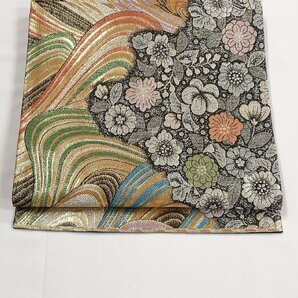着物月花 引箔 艶やかな花 袋帯 六通柄 正絹 金銀糸 ob1570の画像3