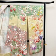 着物月花　東京手描き友禅　現代の名工　安達雅一　金彩　金駒刺繍　可憐な花　振袖　正絹　金糸　共八掛　ki1578_画像4