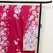 着物月花　銀通し　銀駒刺繍　可憐な薔薇　振袖　正絹　銀糸　ガード加工　ki1580_画像4