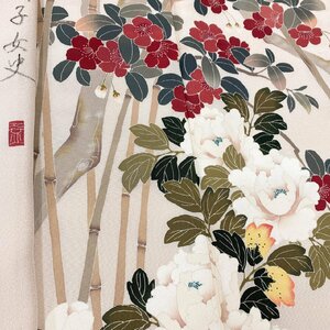 Art hand Auction Kimono Gekka Obra del artista Yuzen pintado a mano Flor elegante Homongi Sin usar Seda pura Co-forrado hakama Inscripción ki1602, kimono de mujer, kimono, vestido de visita, Confeccionado