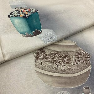  kimono month flower tea utensils single . visit wear unused goods silk ki1652